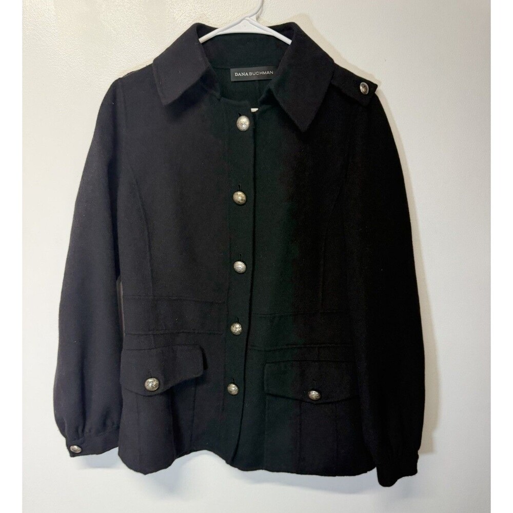 DANA BUCHMAN VTG Jacket Women Black Button Blazer Classic Wool Angora Soft 10